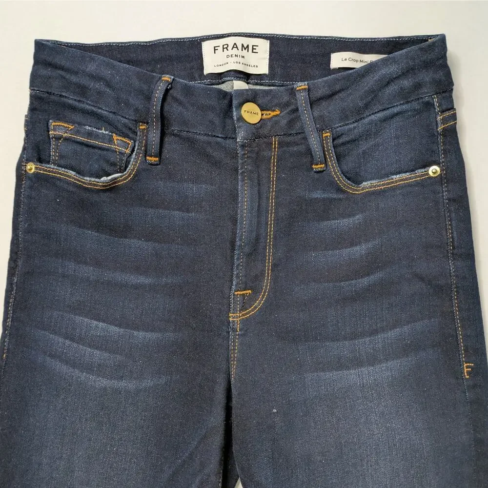 FRAME Le Crop Mini Boot Jeans 27 Cabana Dark Blue Flare 24" Inseam - Picture 3 of 10